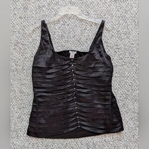 Cache Women's (Size XL) Black Silky Pleated Top with Silver Stud Accents